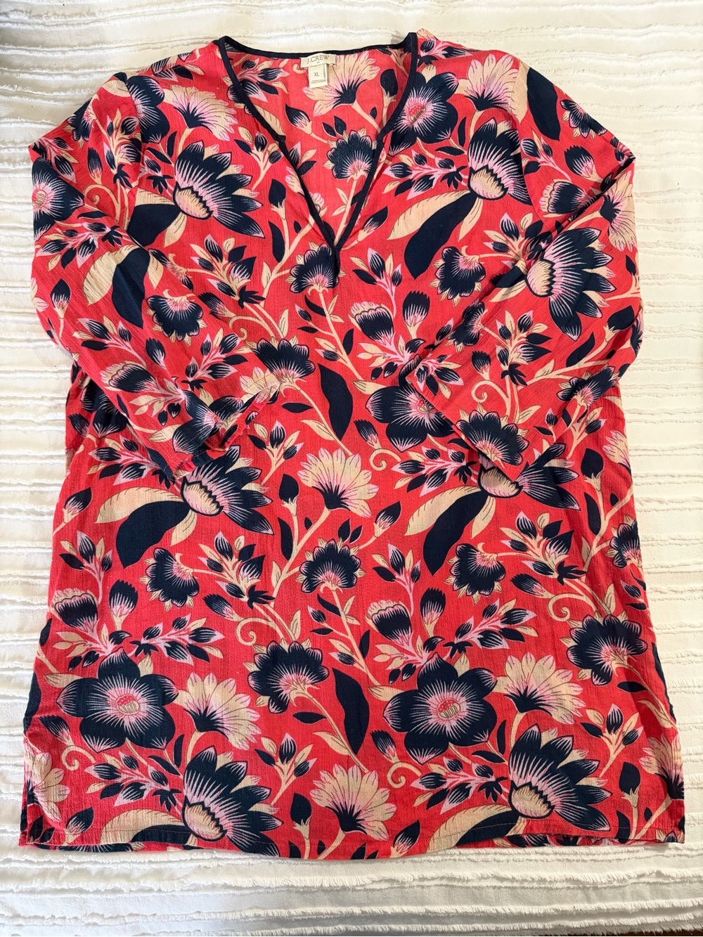 J.Crew Floral V-Neck Tunic Top in Coral and Navy